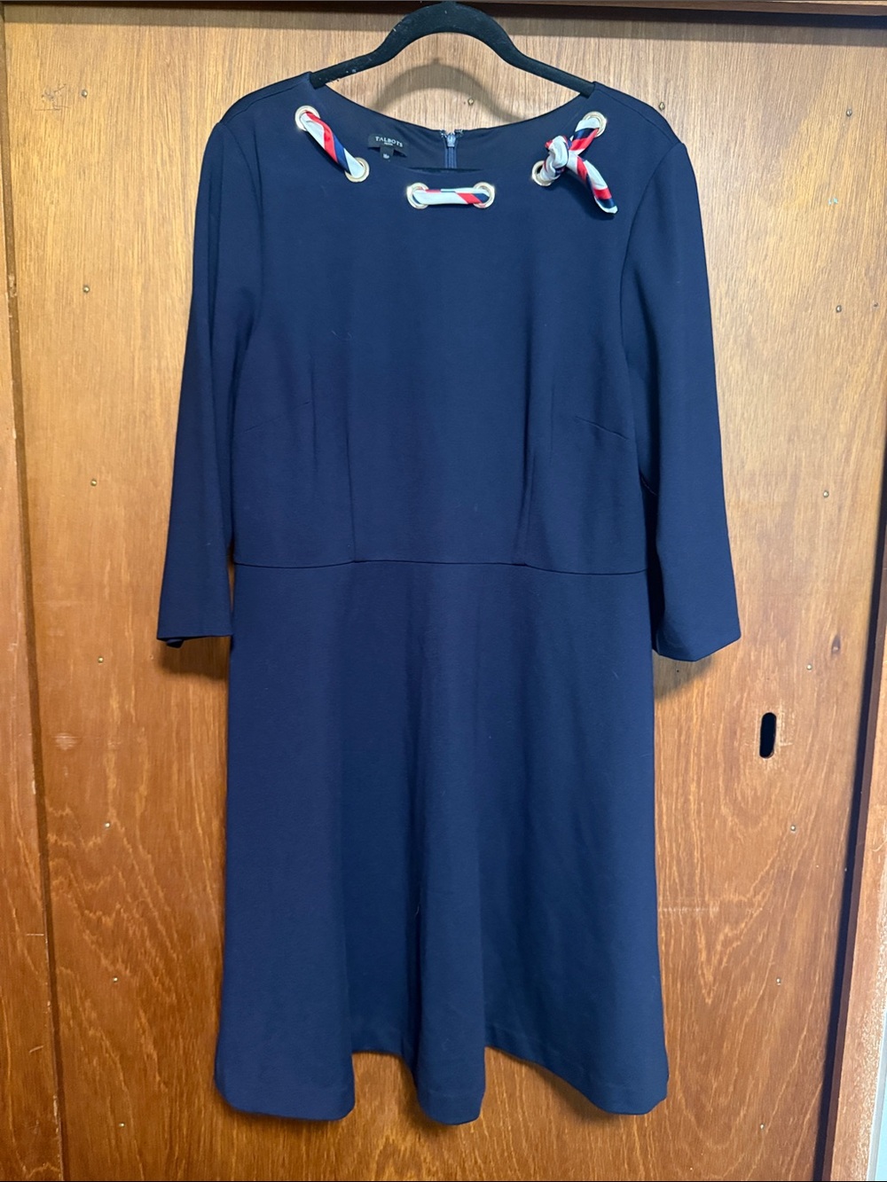 Talbots Navy Dress with Red and White Rope Trim